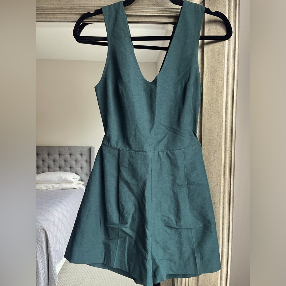 Green shorts v neck romper